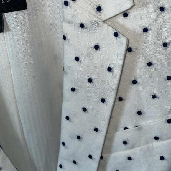 Talbots navy and white dotted Swiss Classic Two Button Blazer Jacket - Picture 2 of 5